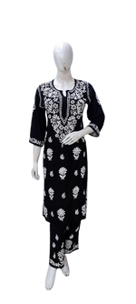 Black chikankari cotton modal kurta pant