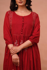 Pure mul cotton embroidered lining suit set