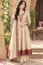 Wow tissue Anarkali suit set weigh red brocade detailing