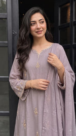 Super pretty handwork chinon purple suit set