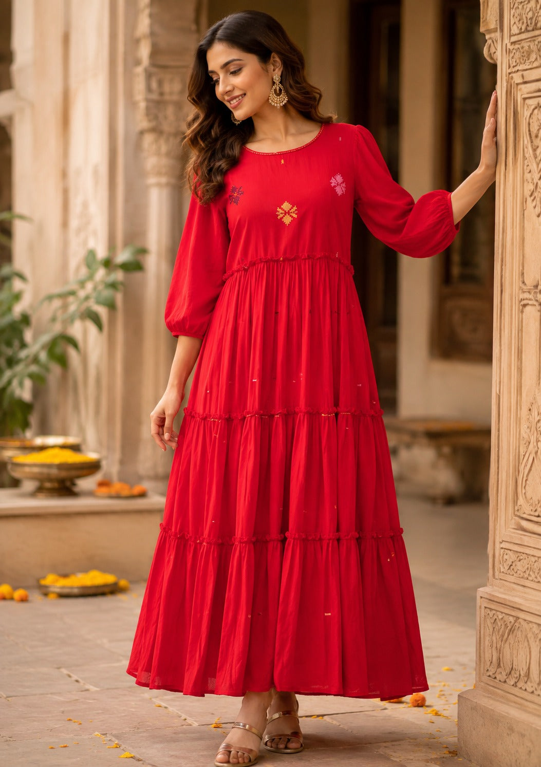 Super pretty Jamdani red dress