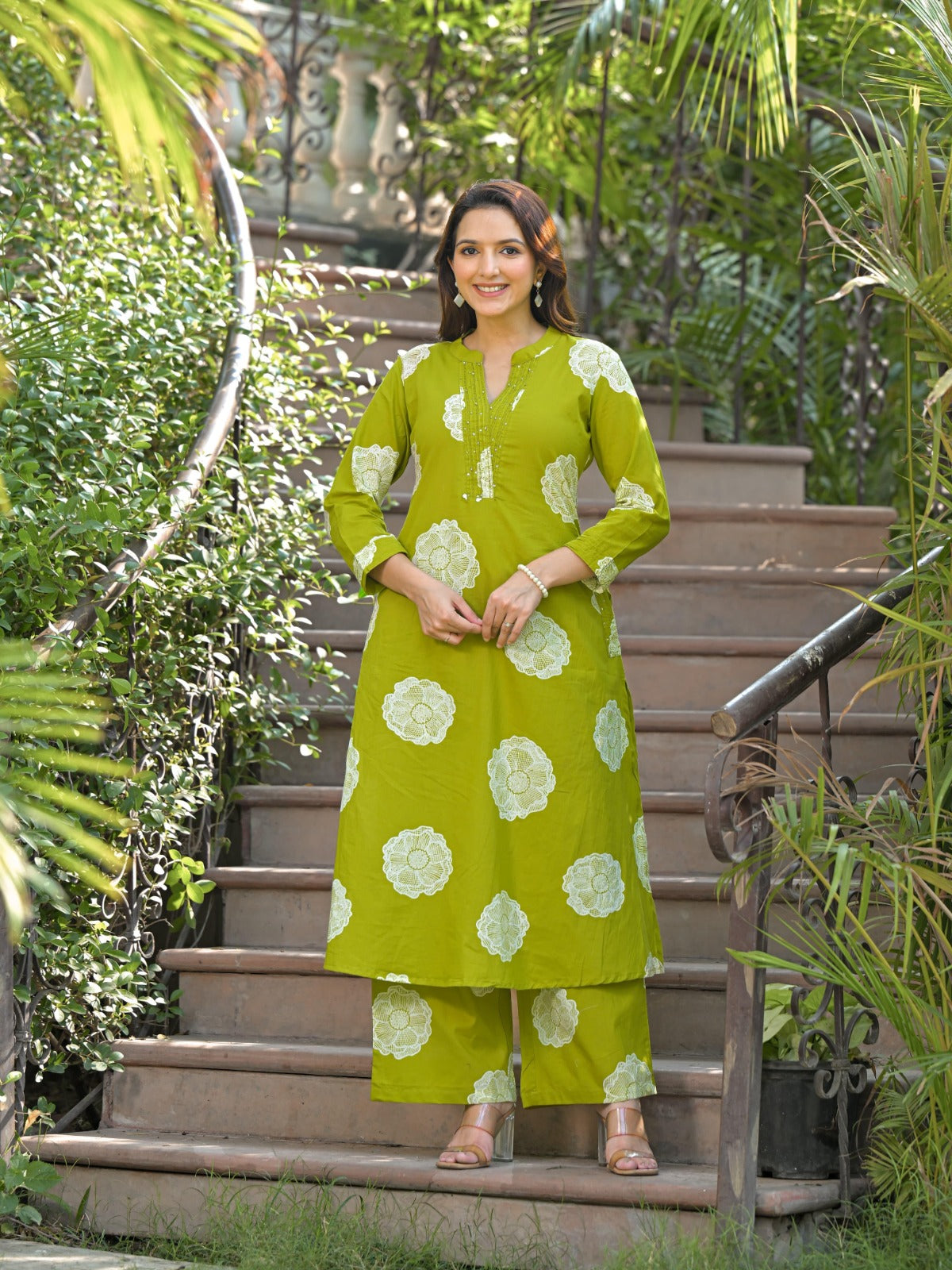 Digital printed cotton kurta pant with pocket