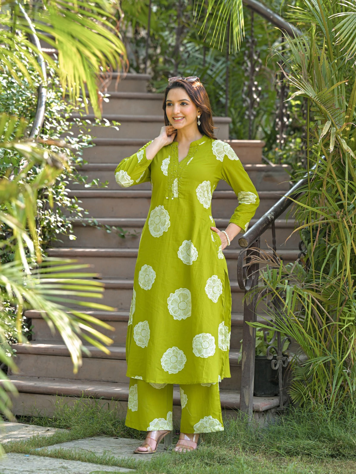 Digital printed cotton kurta pant with pocket