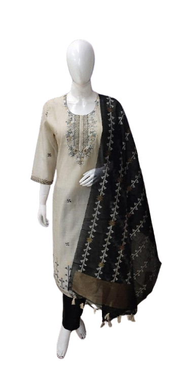 Premium jamdani suit set paired with a gorgeous black dupatta