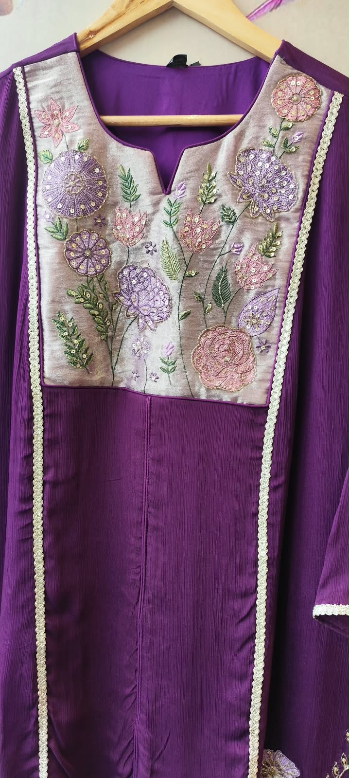 Premium chinon handwork plazzo setPurple