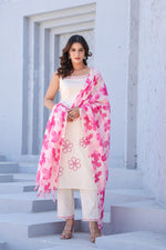 Noodle strap embroidered cotton suit paired with a stylish dupatta