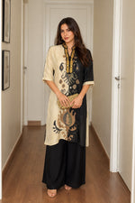 Pure crepe ivory n black Patola plazzo set