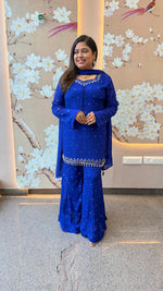 Premium chinon heavy handwork sequins and mirror work full suit in royal blue