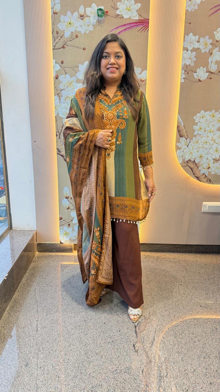 Pure crepe digital printed paired with plazzo pant suit set