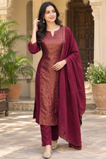 Pretty Mul chanderi maroon tissue suit set