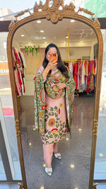 Pure crepe Kalamkari lining full suit set in peach designer front n back (Slim Fit)