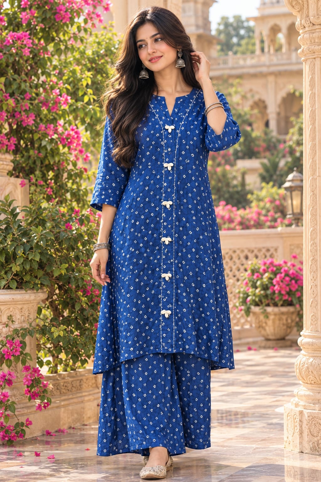 Pure crepe digital printed Co ord set in blue