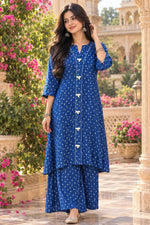 Pure crepe digital printed Co ord set in blue