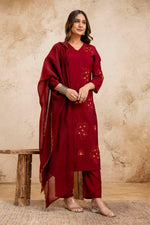 Pretty bemberg muslin embroidered suit in red