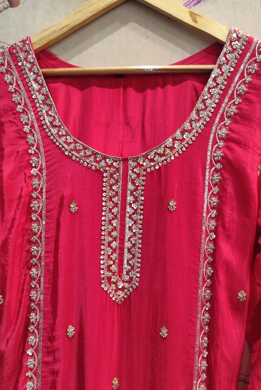 Super pretty handwork chinon suit set in red