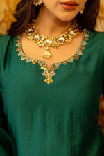 Gorgeous suit back in new colour! Santoori silk dress plazzo set with intricate embroidery in green