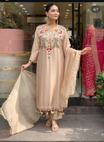 Wow dola silk hand work suit set in cream