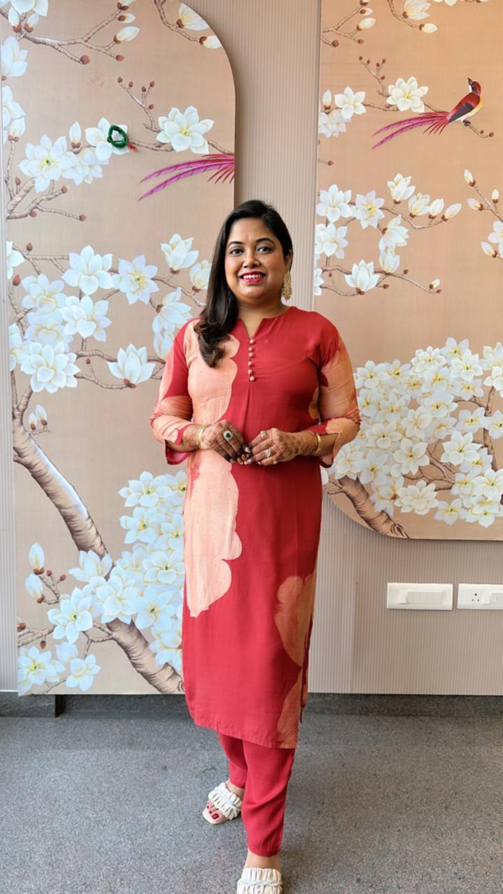 Pure Mul silk digital printed kurta pant in red