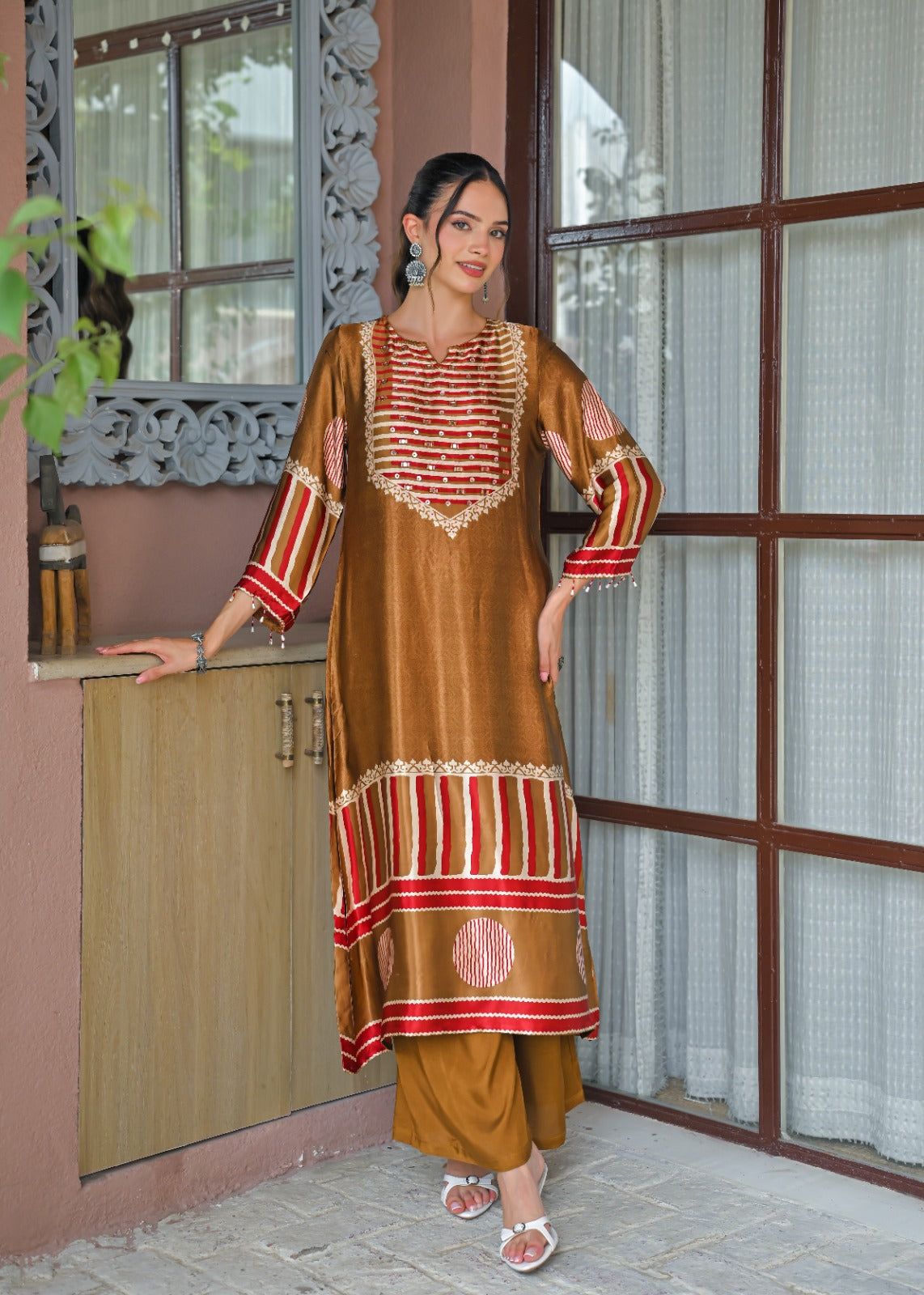 Premium gaji silk kurta pant with coin detailing in gold