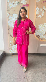 Gorgeous Rani pink bandhanicrepe co ord