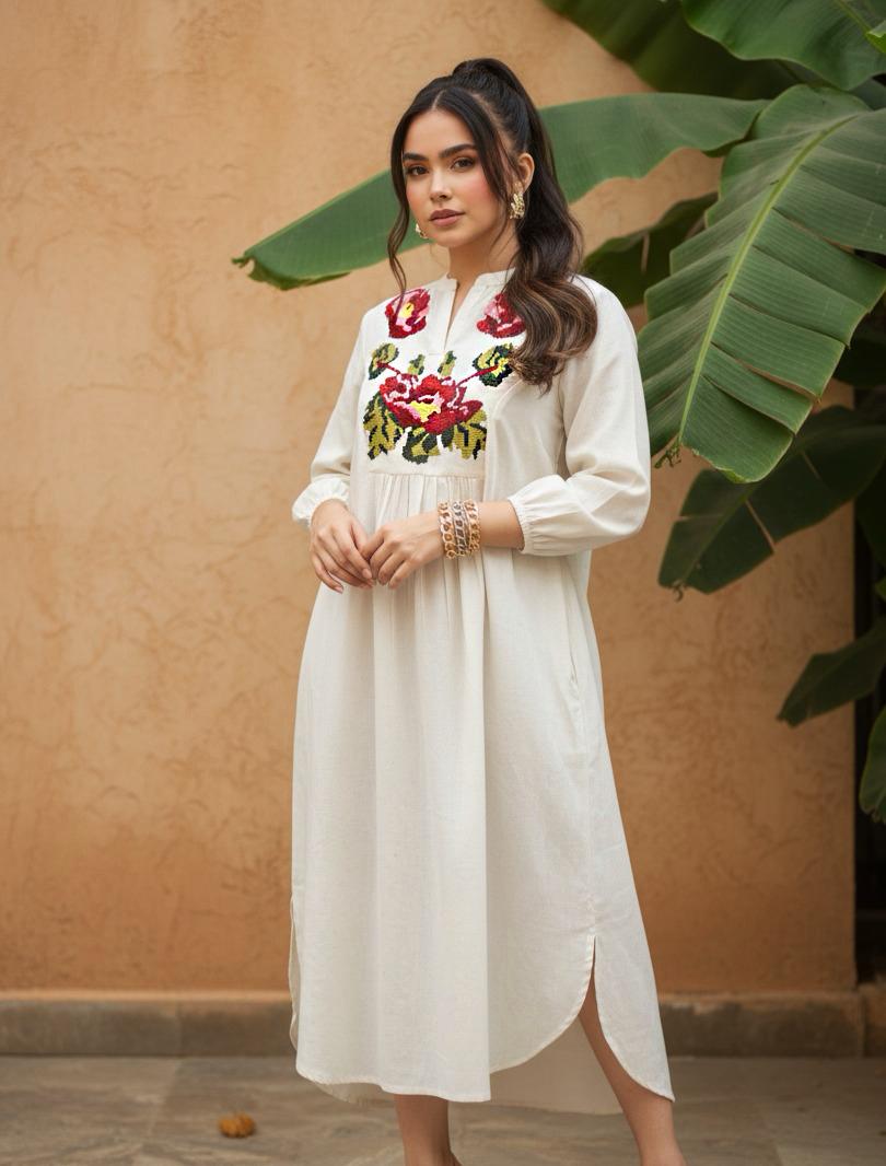 Smart cotton embroidered dress