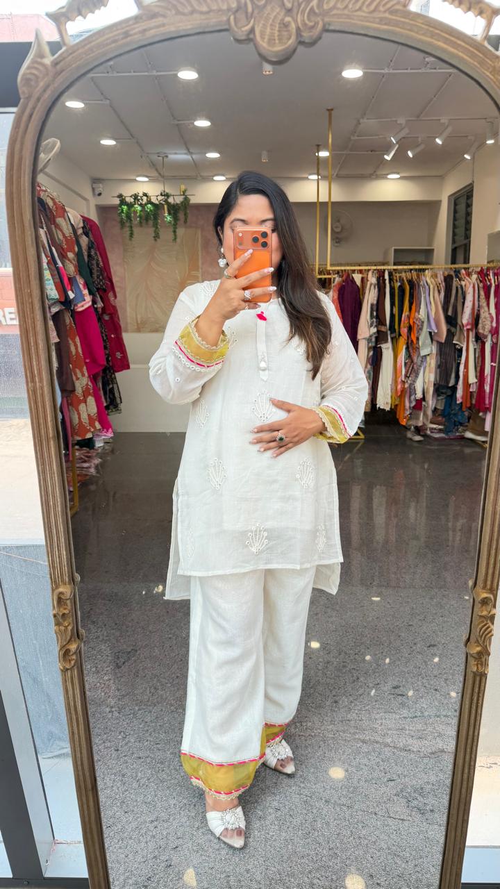 Premium Mul chanderi with embroidery and designer back and inner Full Suit Set