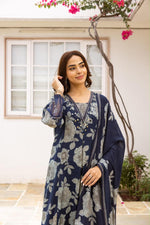 Modale digital printed full suit set in blue