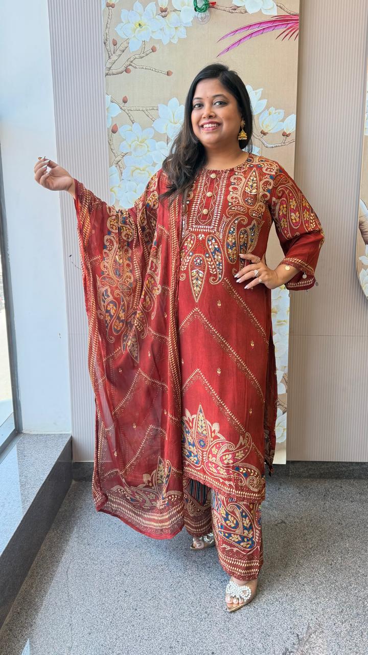 Super pretty pure crepe digital printed paired with plazzo pant