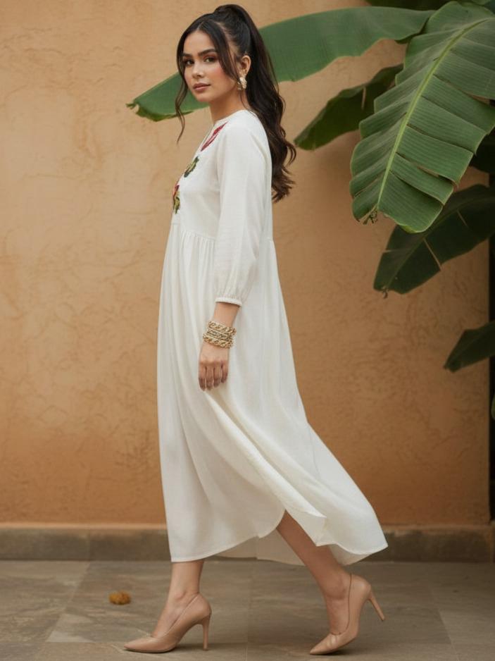 Smart cotton embroidered dress