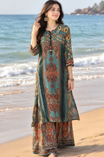 Super pretty pure crepe Kalamkari co ord in blue