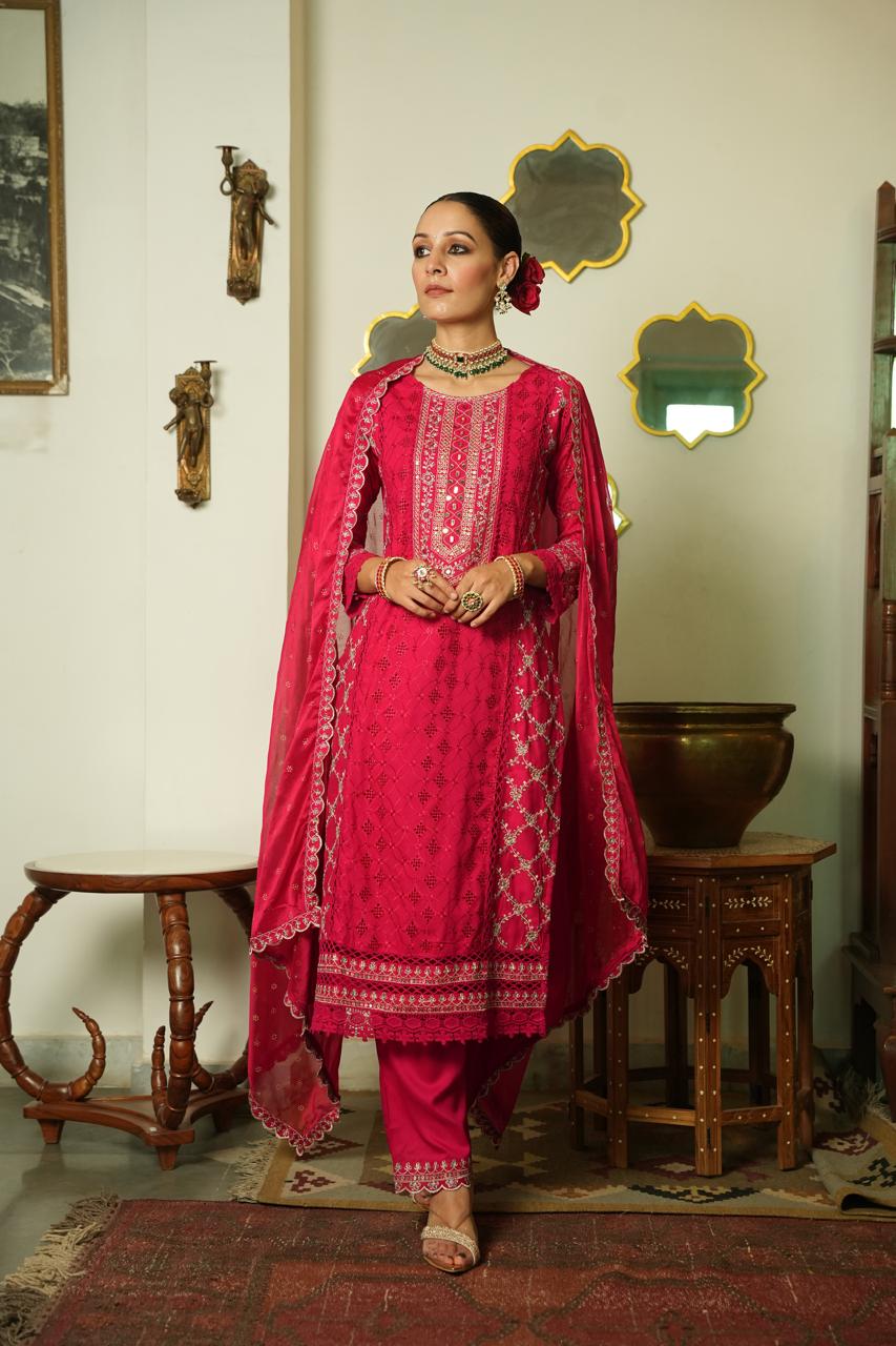 Rayon shifli suit set with lining