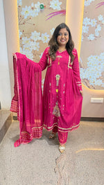 Premium lurix double layerchanderi suit set in Rani pink