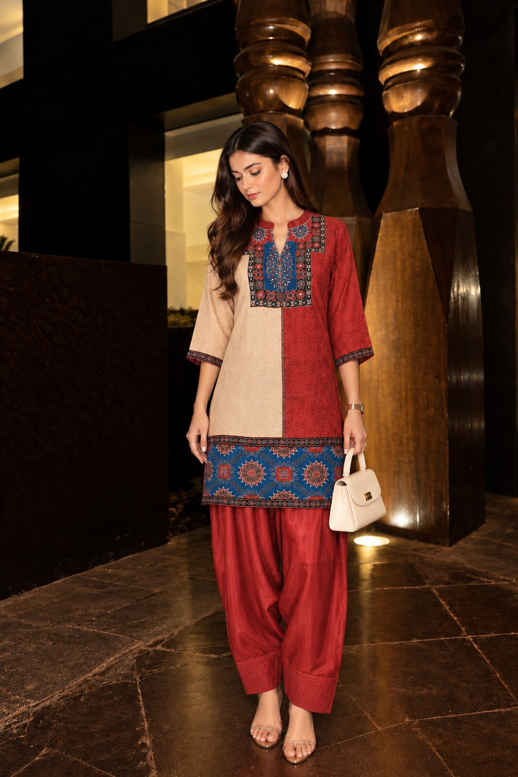 Designer crepe farshi salwar co ord