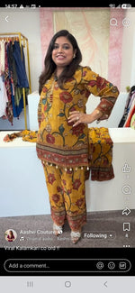 Pure crepe Kalamkari co ord set in Mustard Yellow