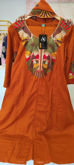 Pure cotton full embroidered suit set in rust