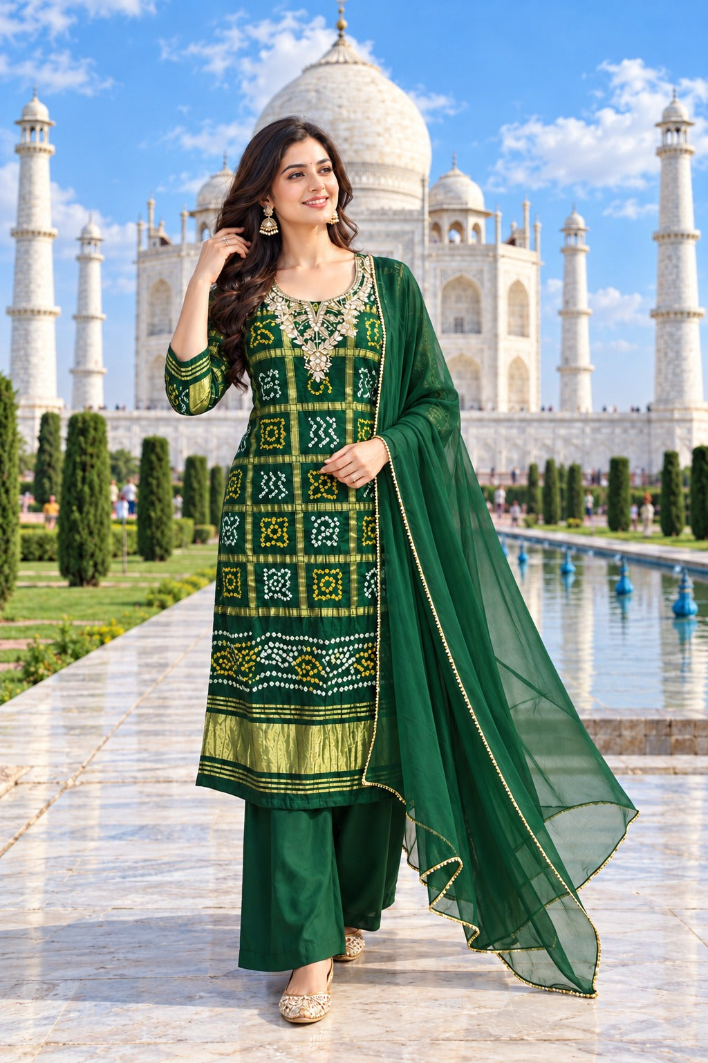 Premium silk ghatchola in green in pure bandhaniDispatching by Saturday