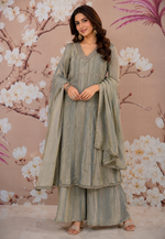 Beautiful salsa Anarkali with mirror detailing full suit set in blue