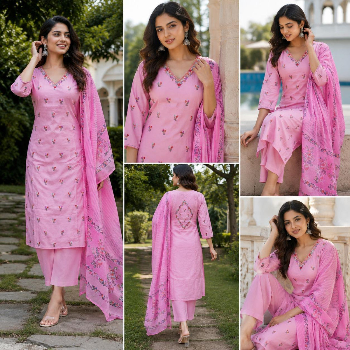 Pretty Modale embroidered suit set in pink