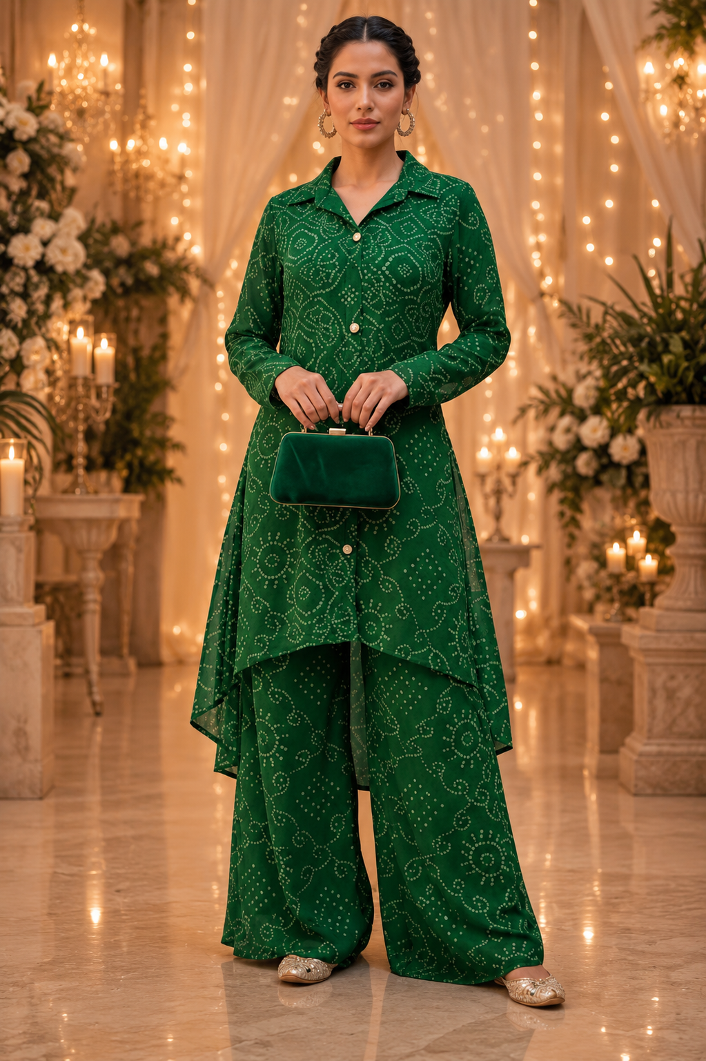 Emerald green georgette lining kurta pant
