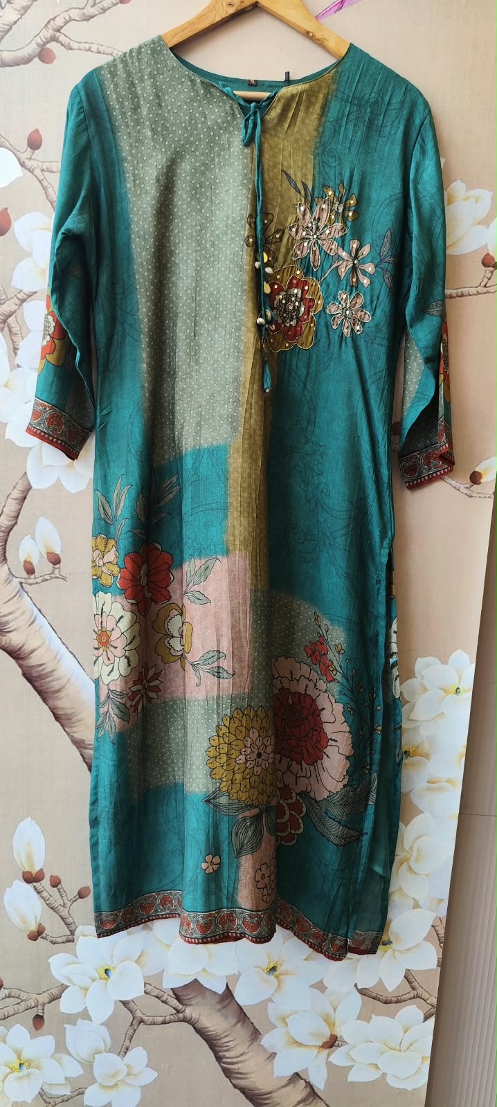 Mul silk digital printed full suit set in blue full suit