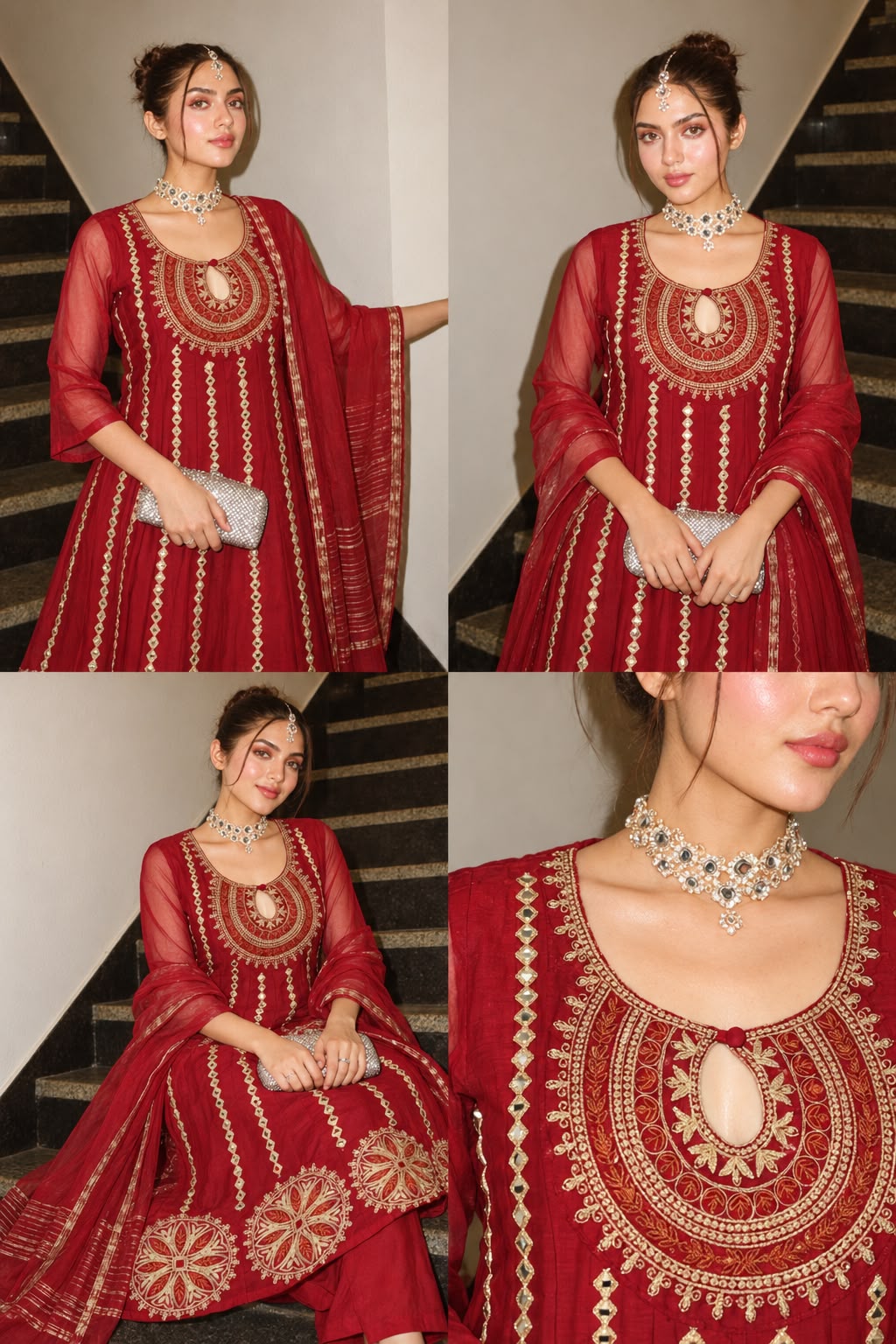 Pretty Mul chanderi Zari detailing suit set in Orange