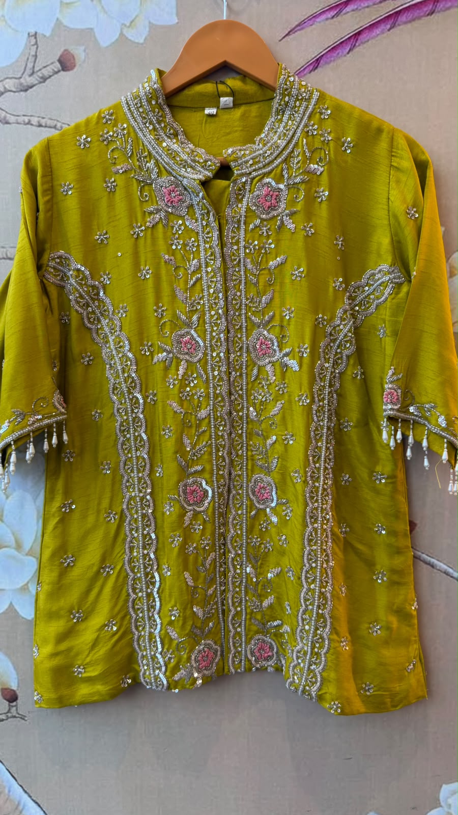Premium chinon fully embellished co ord set in green