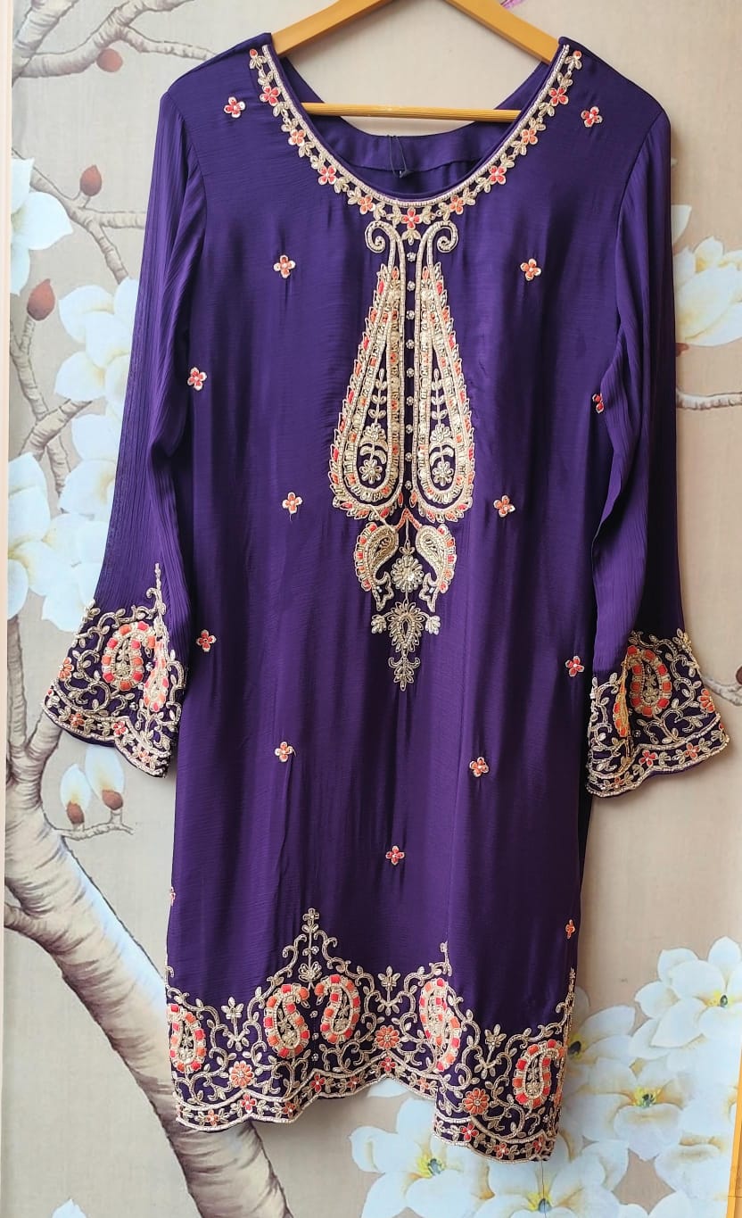 Beautiful purple heavy plazzo pant suit set with intricate detailing