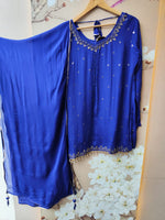 Premium chinon heavy handwork sequins and mirror work full suit in royal blue