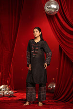 Pure crepe ajrakh real mirror co ord set in black