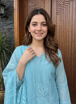 Pretty Mul chanderi cutwork suit set in blue