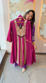 Premium dola silk with brocade with zardosi handwork full suit set in wine