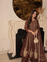 Pure Banarasi zari detailing Anarkali suit with zari border in brown