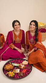 Pretty Mul chanderi suit set in pink n orange