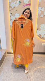 Wow cotton chanderi fully embroidered with pocket suit set in orange